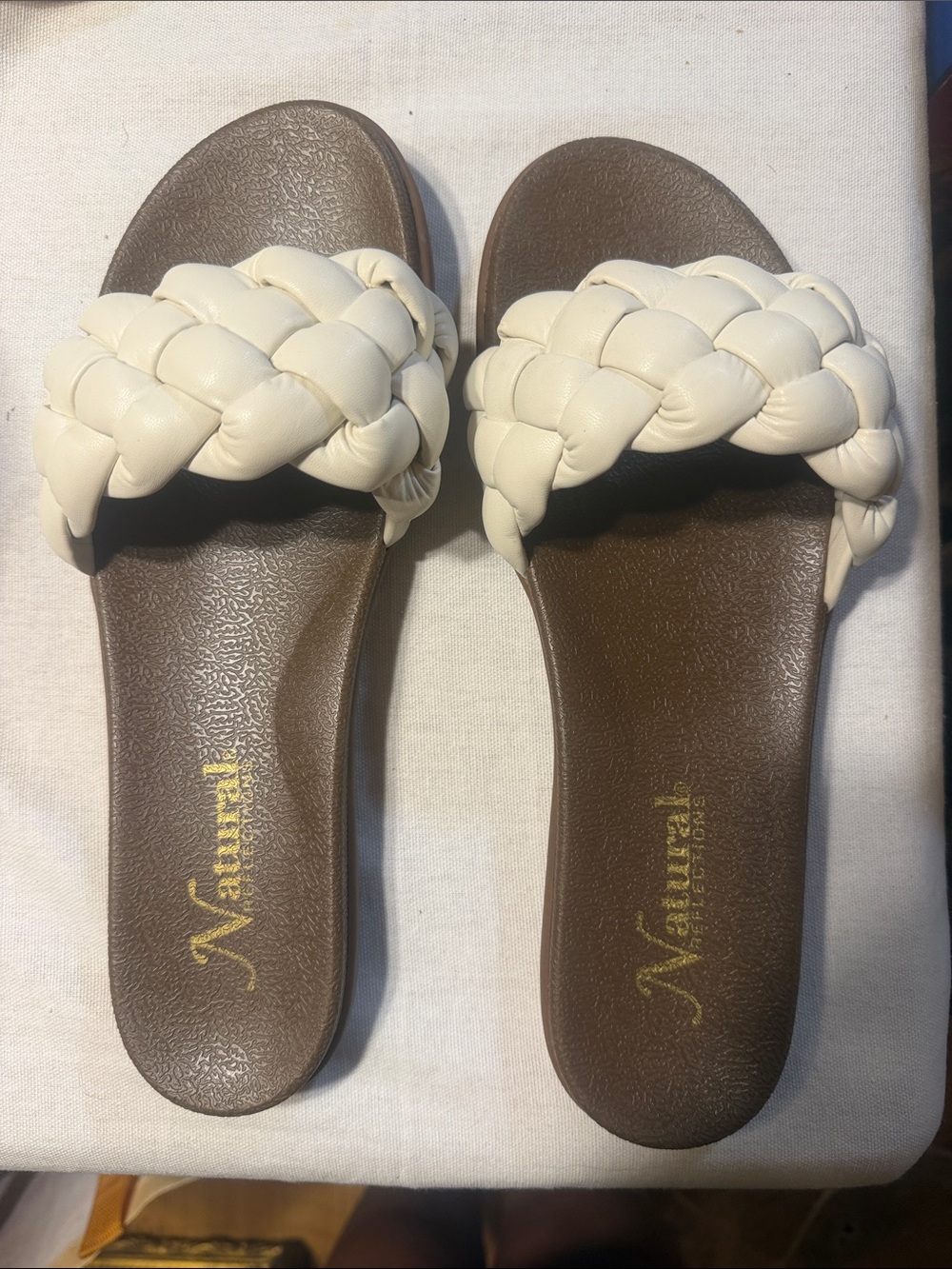 Natural Reflections Braided Slide Sandals in Cream and Brown